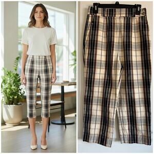 Michael Kors Collection Women Sz 8 Madras Plaid Cotton-Canvas Cropped Trousers